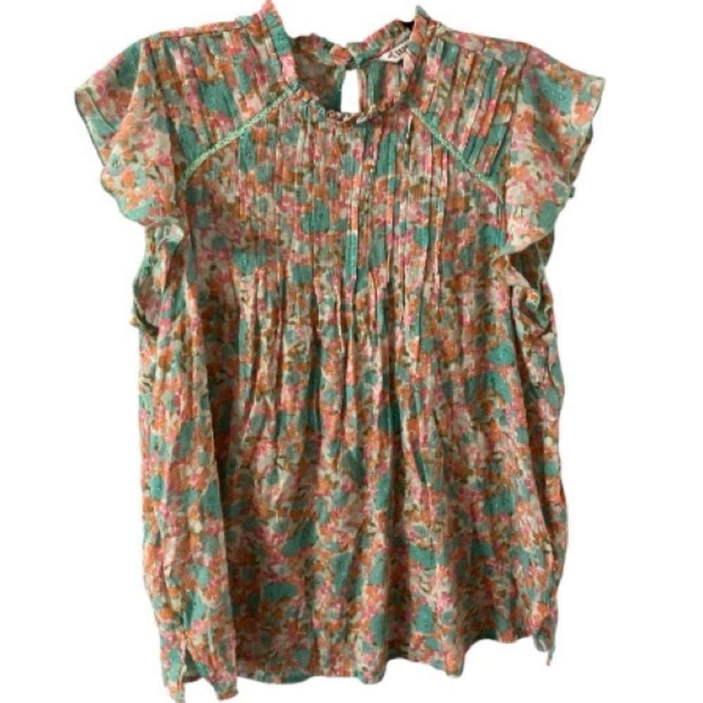 Nanette Lenore Top, Sz XL, Floral, Lace, Ruffles, Garden Girl, Pastel, Fairy